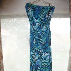 HOT Tropical Strapless Loose Style Wide Leg Jumpsuit &Waist Tie Size Xl